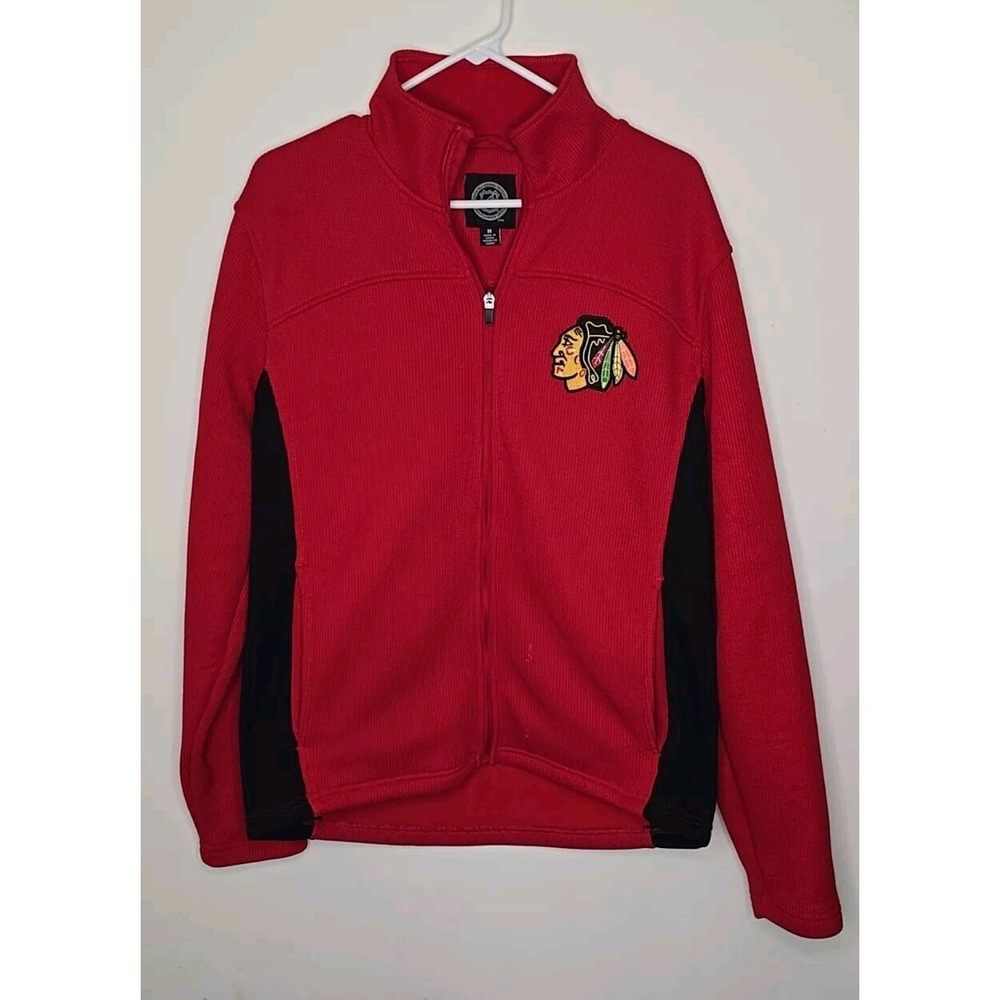 Chicago‎ Blackhawks Full Zip Jacket Mens M Red NHL Hockey Mock Neck Fleece